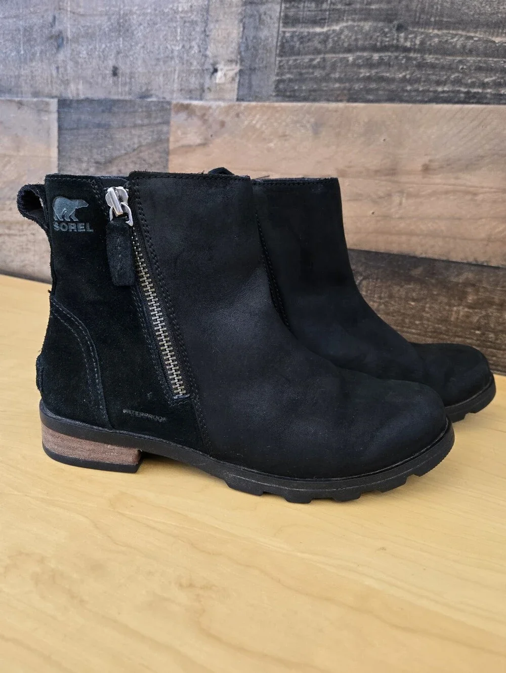 Sorel Emelie Zip Ankle Boots Bootie Black Leather Suede - Women's Size 6.5